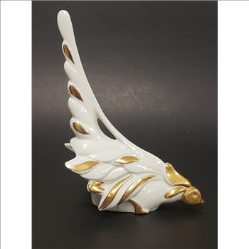 Vintage Capodimonte White and Gold Porcelain Rooster Figurine Signed by Zuccotti, Made in Italy