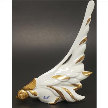Vintage Capodimonte White and Gold Porcelain Rooster Figurine Signed by Zuccotti, Made in Italy