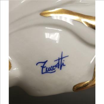 Vintage Capodimonte White and Gold Porcelain Rooster Figurine Signed by Zuccotti, Made in Italy