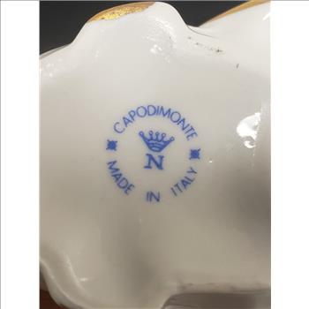 Vintage Capodimonte White and Gold Porcelain Rooster Figurine Signed by Zuccotti, Made in Italy