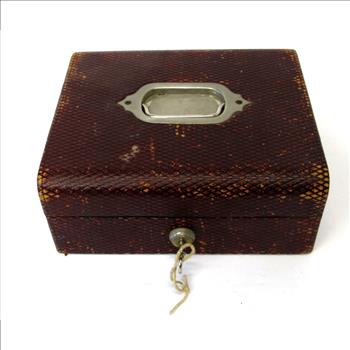 Antique Leather Jewelry Box with Authentic Bramah London Lock and Key