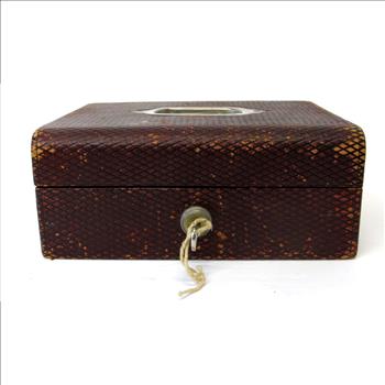 Antique Leather Jewelry Box with Authentic Bramah London Lock and Key