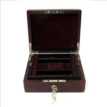 Antique Leather Jewelry Box with Authentic Bramah London Lock and Key