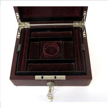 Antique Leather Jewelry Box with Authentic Bramah London Lock and Key