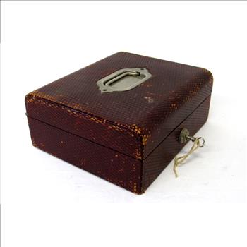 Antique Leather Jewelry Box with Authentic Bramah London Lock and Key