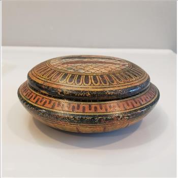 VTG Copy Hand Painted  by Liana Geometric Pyxis Pottery Lidded Trinket Box - Greece