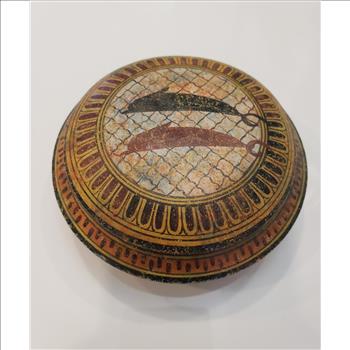 VTG Copy Hand Painted  by Liana Geometric Pyxis Pottery Lidded Trinket Box - Greece