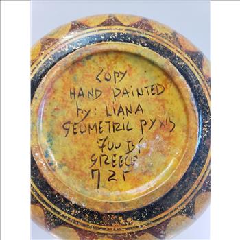 VTG Copy Hand Painted  by Liana Geometric Pyxis Pottery Lidded Trinket Box - Greece