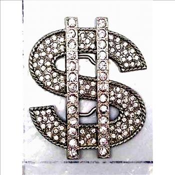 Dollar Sign Metal Belt Buckle with Rhinestones