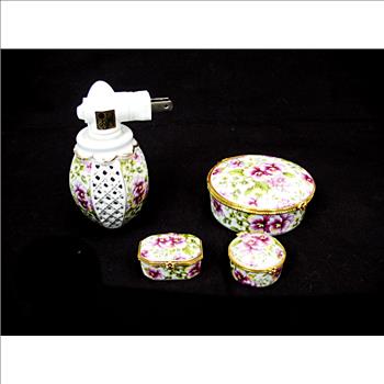 Vintage Sorelle Fine Porcelain Trinket Boxes and Light