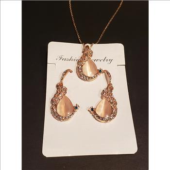 Rose Gold Tone Rhinestones Peacock Jewelry Set