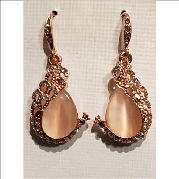 Rose Gold Tone Rhinestones Peacock Jewelry Set