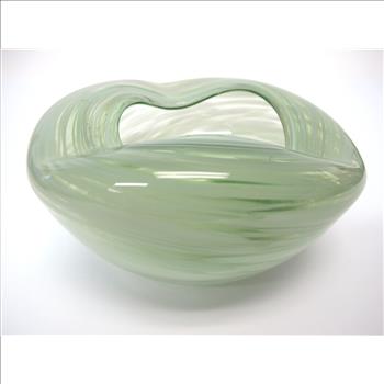 1950s Murano Green Art Glass with Milk Color Swirls