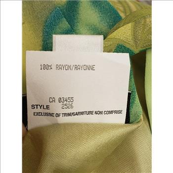 Vintage NWT Lori Weidner Tropical Leaves Print Tie Collar Sleeveless Asymmetric Hem Sheer Lined Women's Maxi Dress, Sz 10-US, Made in Canada
