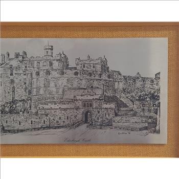 VTG England Framed Etching Stainless Steel Griffin 71 of Edinburgh Castle