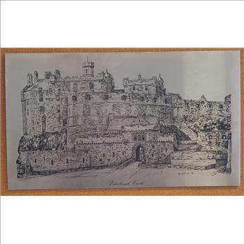VTG England Framed Etching Stainless Steel Griffin 71 of Edinburgh Castle