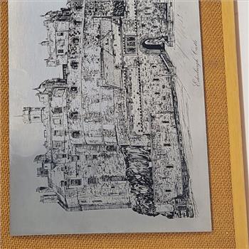 VTG England Framed Etching Stainless Steel Griffin 71 of Edinburgh Castle