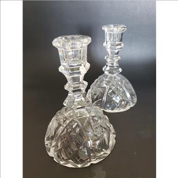 VTG Pair Pinwheel Cut Glass Crystal Candle Holders