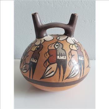 VTG  Hand Painted Ceramic Double Spouted Vessel - Peru