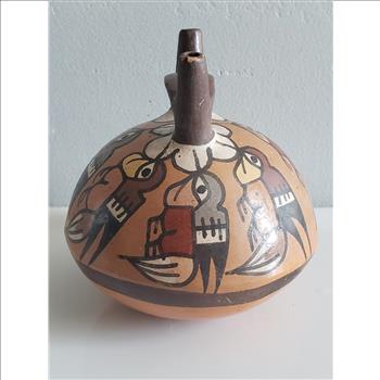 VTG  Hand Painted Ceramic Double Spouted Vessel - Peru