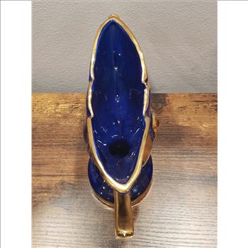 VTG Hand Painted Cobalt Blue Gold Dual Handled Ceramic Decorative Vase-Italy