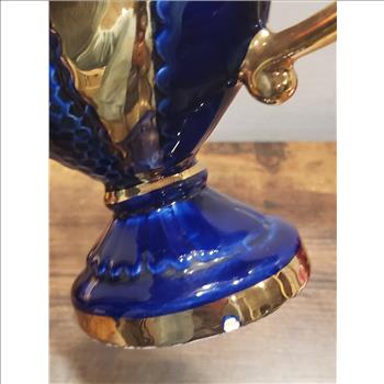 VTG Hand Painted Cobalt Blue Gold Dual Handled Ceramic Decorative Vase-Italy
