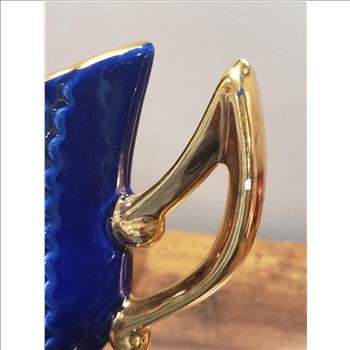 VTG Hand Painted Cobalt Blue Gold Dual Handled Ceramic Decorative Vase-Italy
