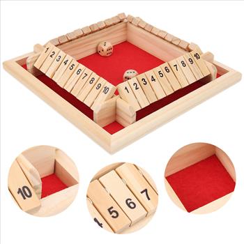 Wooden Shut The Box Dice Game 4 Sided 10 Numbers Board Tabletop Game Toys