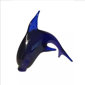 Hand Blown Cobalt Blue Glass Dolphin Figure Vintage Paperweight