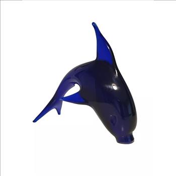 Hand Blown Cobalt Blue Glass Dolphin Figure Vintage Paperweight