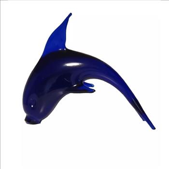 Hand Blown Cobalt Blue Glass Dolphin Figure Vintage Paperweight