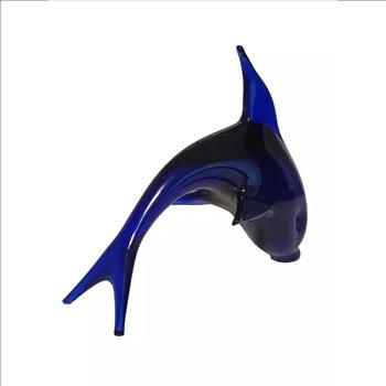 Hand Blown Cobalt Blue Glass Dolphin Figure Vintage Paperweight