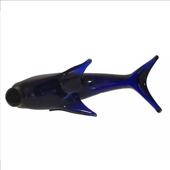 Hand Blown Cobalt Blue Glass Dolphin Figure Vintage Paperweight