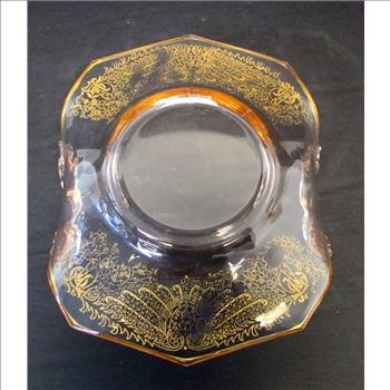 Vintage Pink Depression Glass Candy Dish with Gold Leaf Decorations