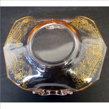Vintage Pink Depression Glass Candy Dish with Gold Leaf Decorations