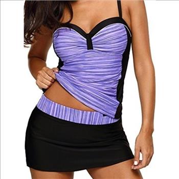 New, Women 2Pc Tankini and Skirt Bikini Swimsuit Size Large