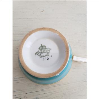 Vintage Ansley England Bone China Turquoise & Gold Teacup and Saucer Set  #113