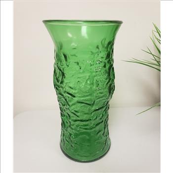 Vintage E.O Brody Co. Crinkled Texture Green Glass Vase 9.5