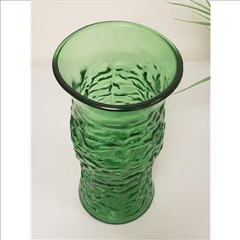 Vintage E.O Brody Co. Crinkled Texture Green Glass Vase 9.5
