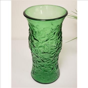 Vintage E.O Brody Co. Crinkled Texture Green Glass Vase 9.5