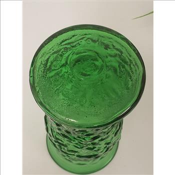 Vintage E.O Brody Co. Crinkled Texture Green Glass Vase 9.5
