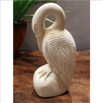 VTG Hand Carved Polished Beige Soapstone Heron Bird Sculpture