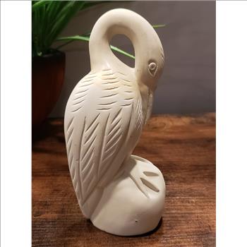 VTG Hand Carved Polished Beige Soapstone Heron Bird Sculpture