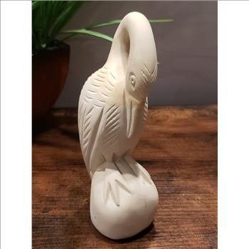 VTG Hand Carved Polished Beige Soapstone Heron Bird Sculpture