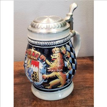 VTG Ceramic German Beer Stein with Pewter Lid 