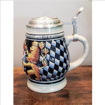 VTG Ceramic German Beer Stein with Pewter Lid 
