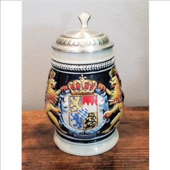 VTG Ceramic German Beer Stein with Pewter Lid 