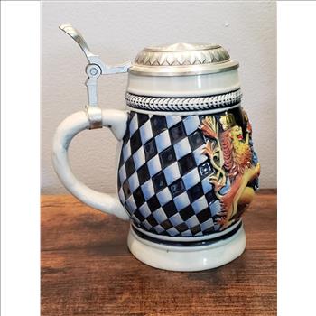 VTG Ceramic German Beer Stein with Pewter Lid 