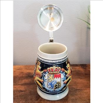 VTG Ceramic German Beer Stein with Pewter Lid 