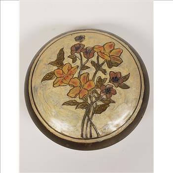 Vintage Solid Brass Enameled Floral Design Cloisonne Lidded Round Trinket Box, India